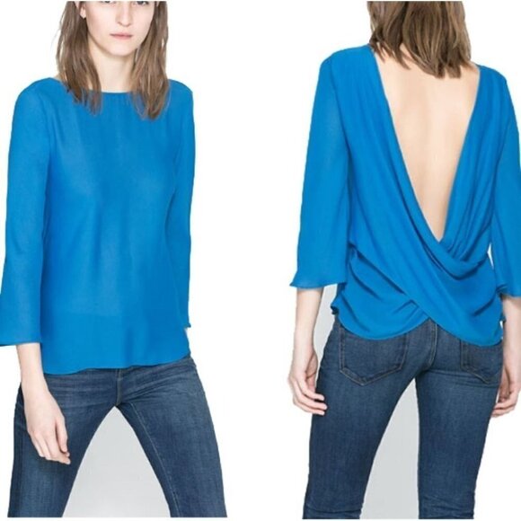 Zara | Open Back Blouse in Blue - Picture 2 of 7